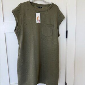 Olive Green Textured Sleeveless Dress